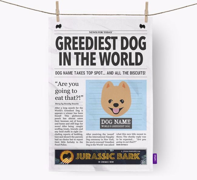 The {breedShortName} Times 'Greediest Dog In The World' Personalised Dish Towel